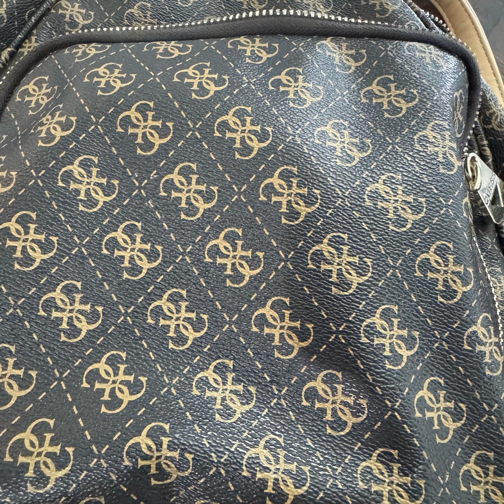 GUESS Monogram Leather Backpack in Brown and Tan - Picture 5 of 16